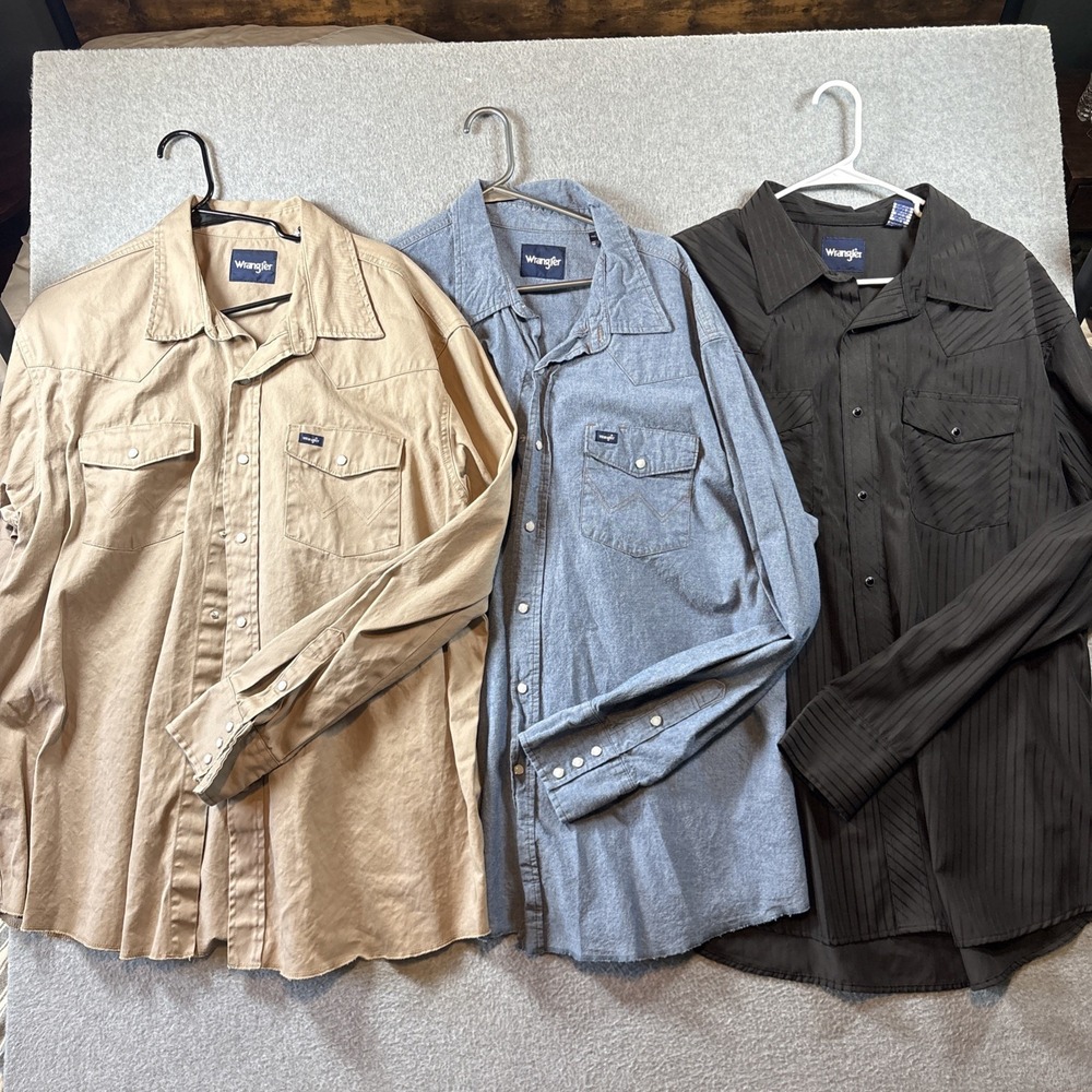 Wrangler Long Sleeve Button Up Pearl Snap Men's 2XL LOT OF 3 Western Work